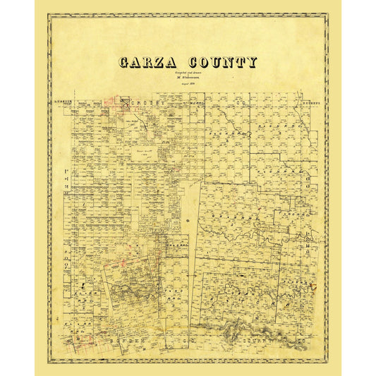 Historic County Map - Garza County Texas - Stakemann 1879 - 23 x 28.17 - Vintage Wall Art