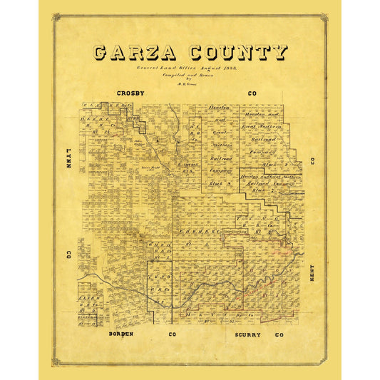 Historic County Map - Garza County Texas - Groos 1889 - 23 x 28.86 - Vintage Wall Art