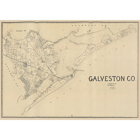 Historic County Map - Galveston County Texas - Pressler 1891 - Vintage Wall Art