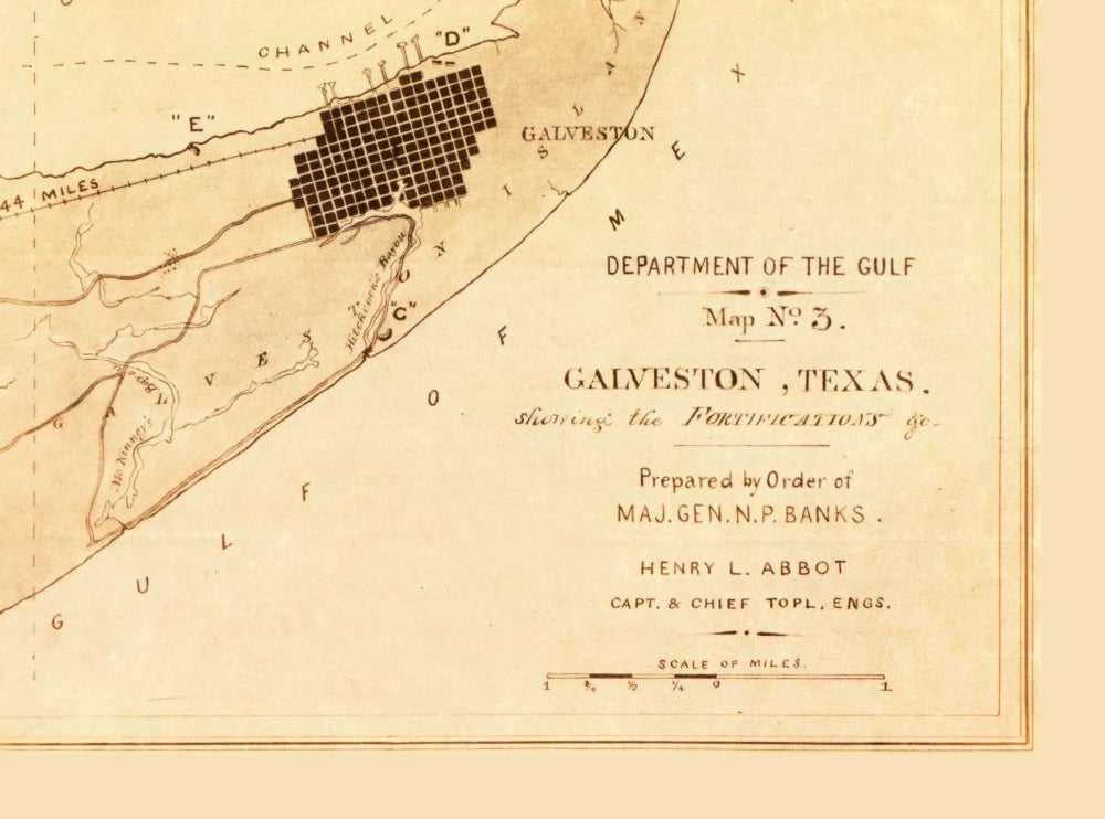 Historic City Map - Galveston Texas Fortifications - Abbot 1862 - 31.01 x 23 - Vintage Wall Art