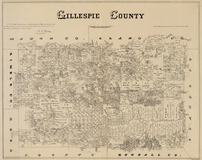 Historic County Map - Gillespie County Texas - Gast 1879 - 29.13 x 23 - Vintage Wall Art