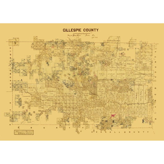 Historic County Map- Gillespie County Texas - General Land Office 1873 - Vintage Wall Art