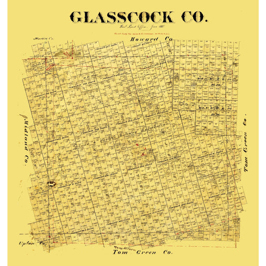 Historic County Map - Glasscock County Texas - General Land Office 1887 - 23 x 24.35 - Vintage Wall Art