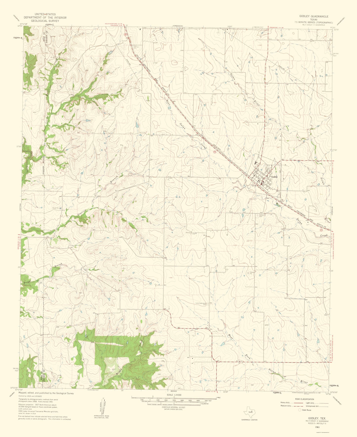 Topographical Map - Godley Texas Quad - USGS 1963 - 23 x 28.16 - Vintage Wall Art