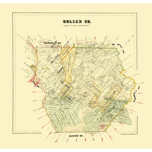 Historic County Map - Goliad County Texas - Arlitt 1871 - 23.98 x 23 - Vintage Wall Art