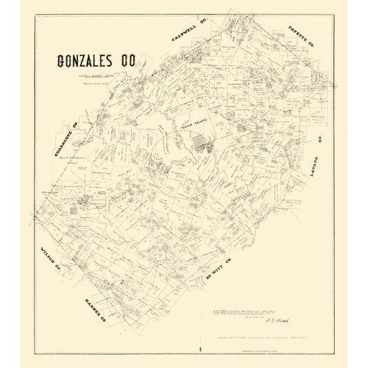 Historic County Map - Gonzales County Texas - Walsh 1880 - 23 x 25.86 - Vintage Wall Art
