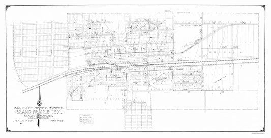 Historic City Map - Grand Prairie Texas Sewer System - Koch 1923 - 23 x 45.08 - Vintage Wall Art