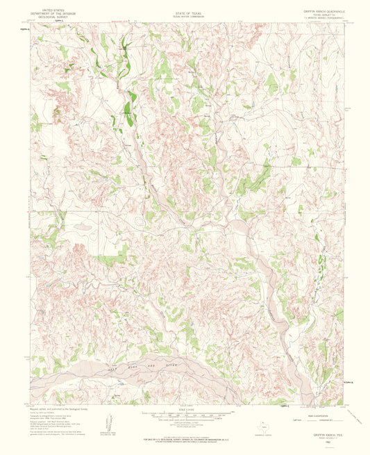 Topographical Map - Griffin Ranch Texas Quad - USGS 1963 - 23 x 28.26 - Vintage Wall Art