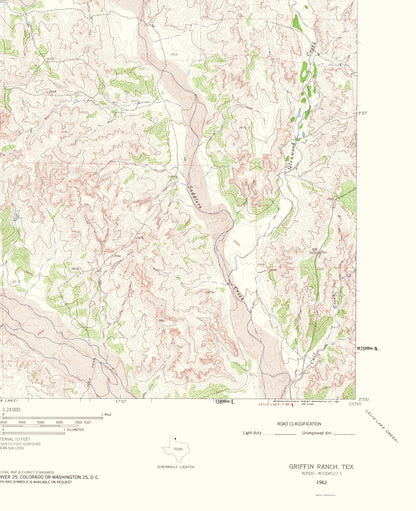Topographical Map - Griffin Ranch Texas Quad - USGS 1963 - 23 x 28.26 - Vintage Wall Art