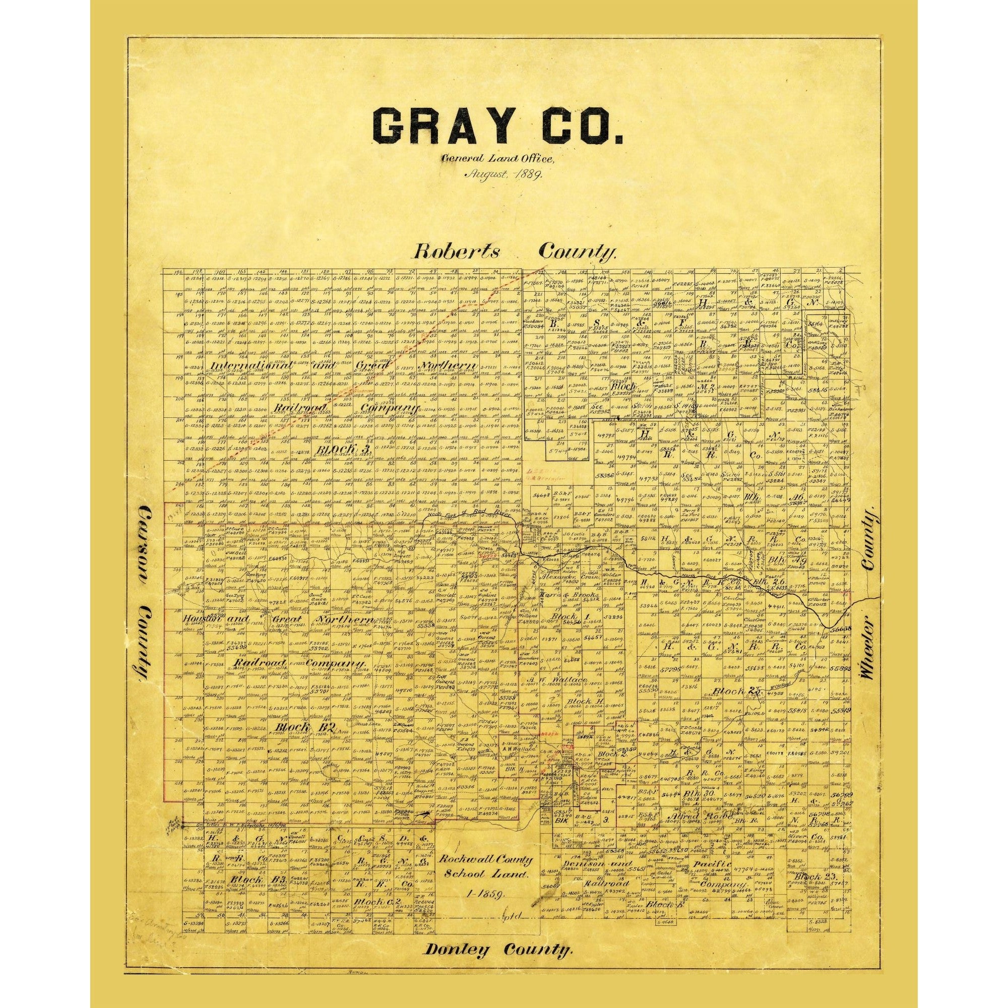 Gray Count Historic County Map - Gray County Texas - General Land Office 1889 - V ...