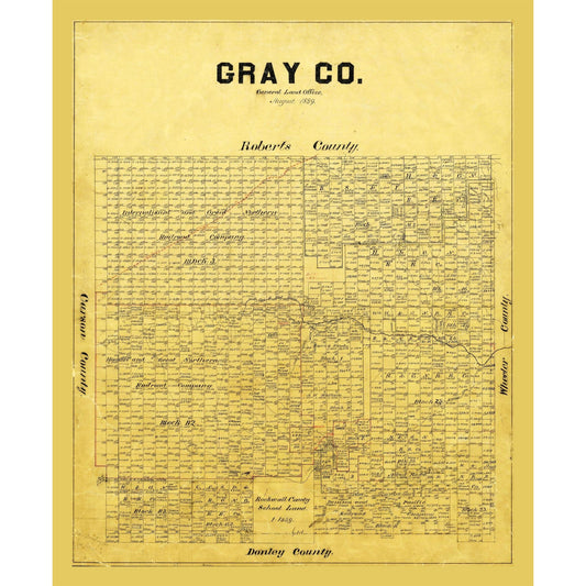 Historic County Map - Gray County Texas - General Land Office 1889 - 23 x 28.02 - Vintage Wall Art