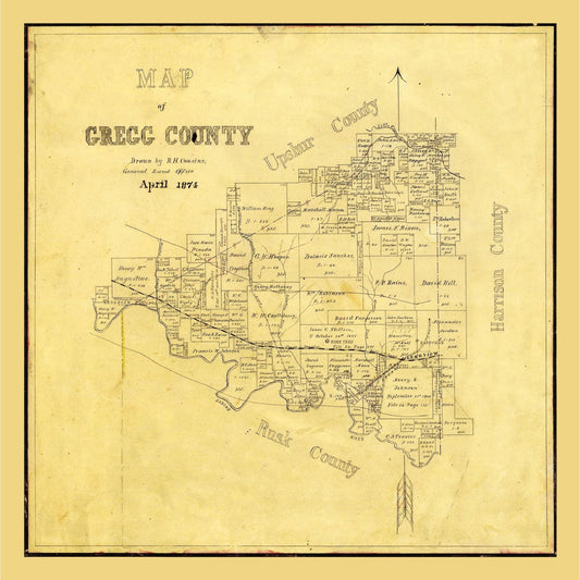Historic County Map - Gregg County Texas - Cousins 1874 - 23 x 23.02 - Vintage Wall Art