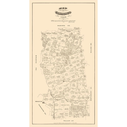 Historic County Map - Grimes County Texas - Walsh 1880 - 23 x 42.83 - Vintage Wall Art