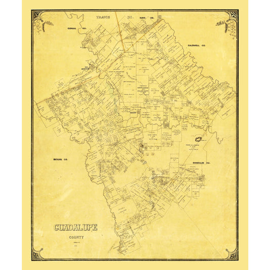 Historic County Map - Guadalupe County Texas - General Land Office 1854 - 23 x 27.43 - Vintage Wall Art