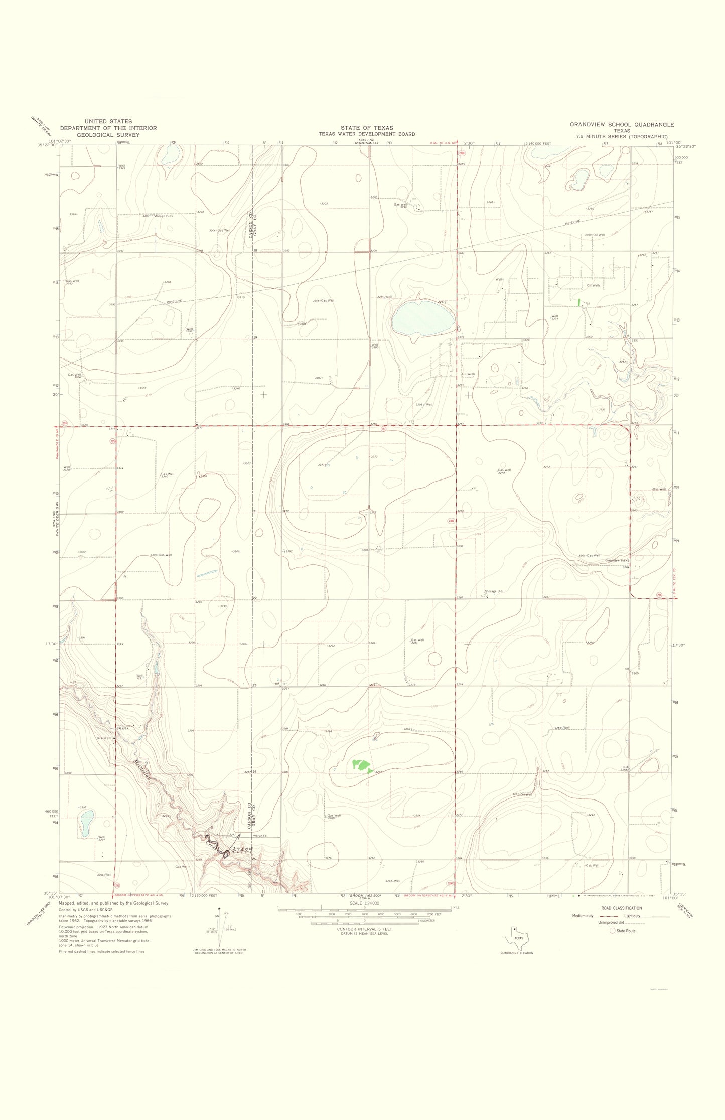 Topographical Map - Grandview School Texas Quad - USGS 1967 - 23 x 35.55 - Vintage Wall Art