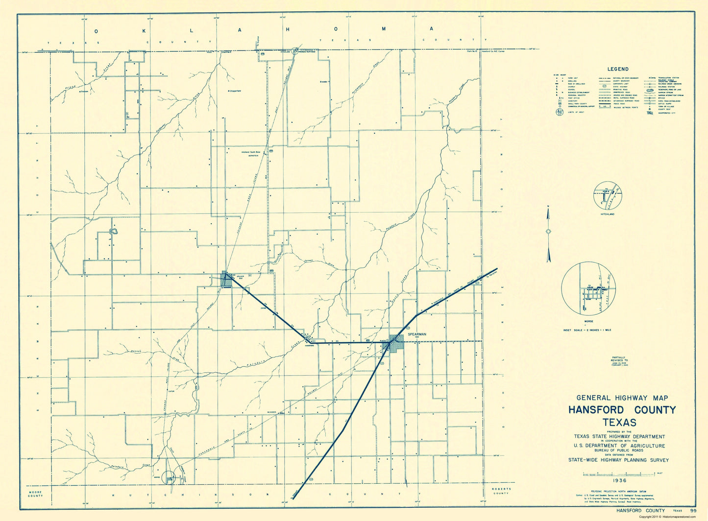 Historic County Map - Hansford County Texas - Highway Department 1940 - 23 x 31.22 - Vintage Wall Art