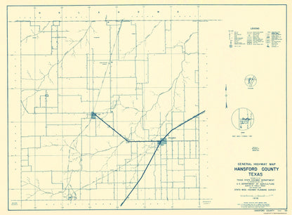 Historic County Map - Hansford County Texas - Highway Department 1940 - 23 x 31.22 - Vintage Wall Art