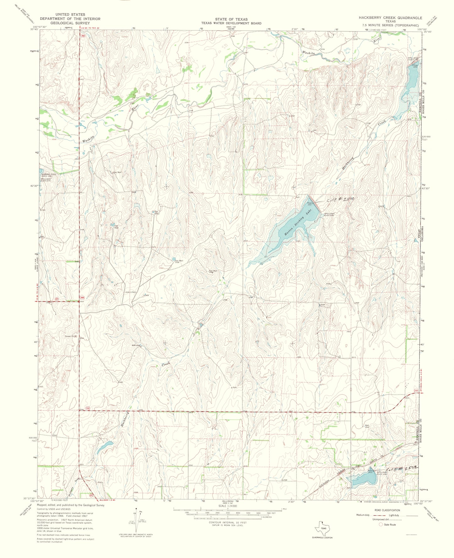 Topographical Map - Hackberry Creek Texas Quad - USGS 1969 - 23 x 28.24 - Vintage Wall Art