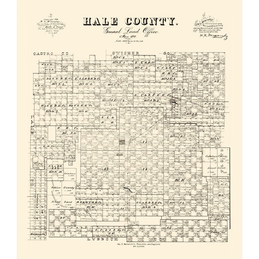 Historic County Map - Hale County Texas - McGaughey 1892 - 23 x 26.41 - Vintage Wall Art