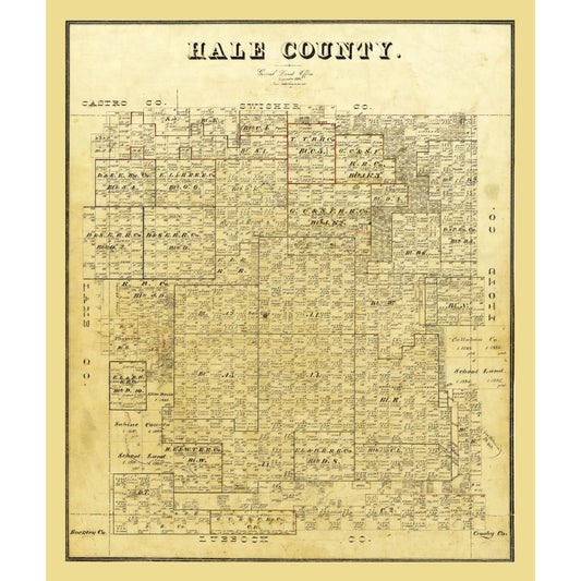 Historic County Map - Hale County Texas - General Land Office 1895 - 23 x 27.31 - Vintage Wall Art
