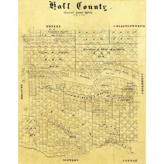 Historic County Map - Hall County Texas - General Land Office 1884 - 23 x 29.51 - Vintage Wall Art