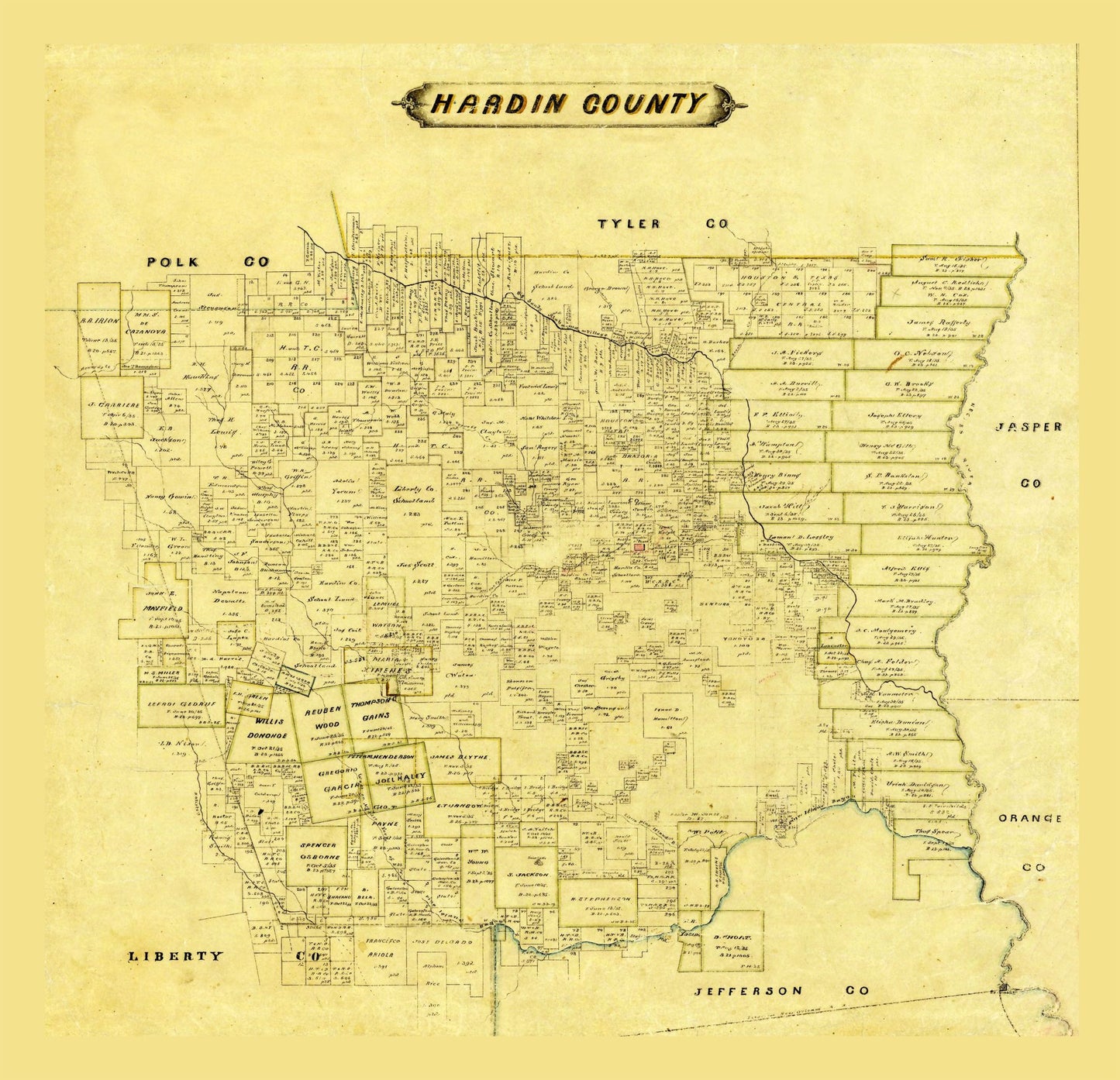 Historic County Map - Hardin County Texas - General Land Office- 23.83 x 23 - Vintage Wall Art