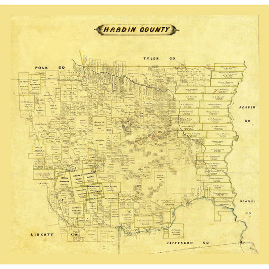 Historic County Map - Hardin County Texas - General Land Office- 23.83 x 23 - Vintage Wall Art