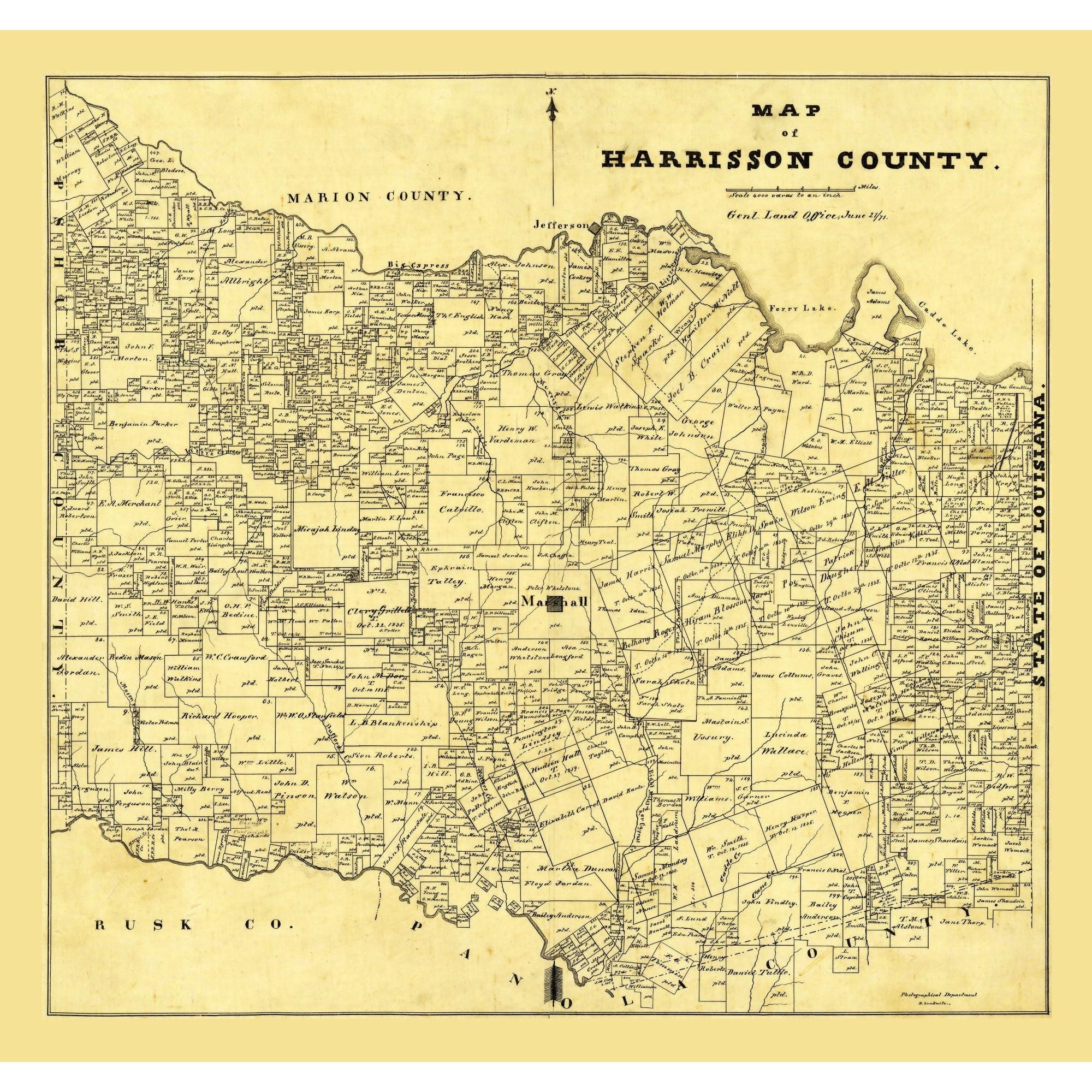 Tobin Maps Historic County Map - Harrison County Texas - General Land Office 1871 ...