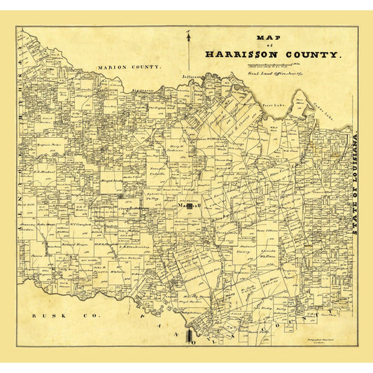 Historic County Map - Harrison County Texas - General Land Office 1871 - 24.34 x 23 - Vintage Wall Art