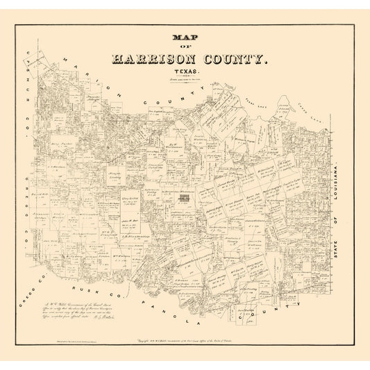 Historic County Map - Harrison County Texas - Walsh 1879 - 24.19 x 23 - Vintage Wall Art