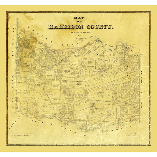 Historic County Map - Harrison County Texas - Meyer 1880 - 24.59 x 23 - Vintage Wall Art