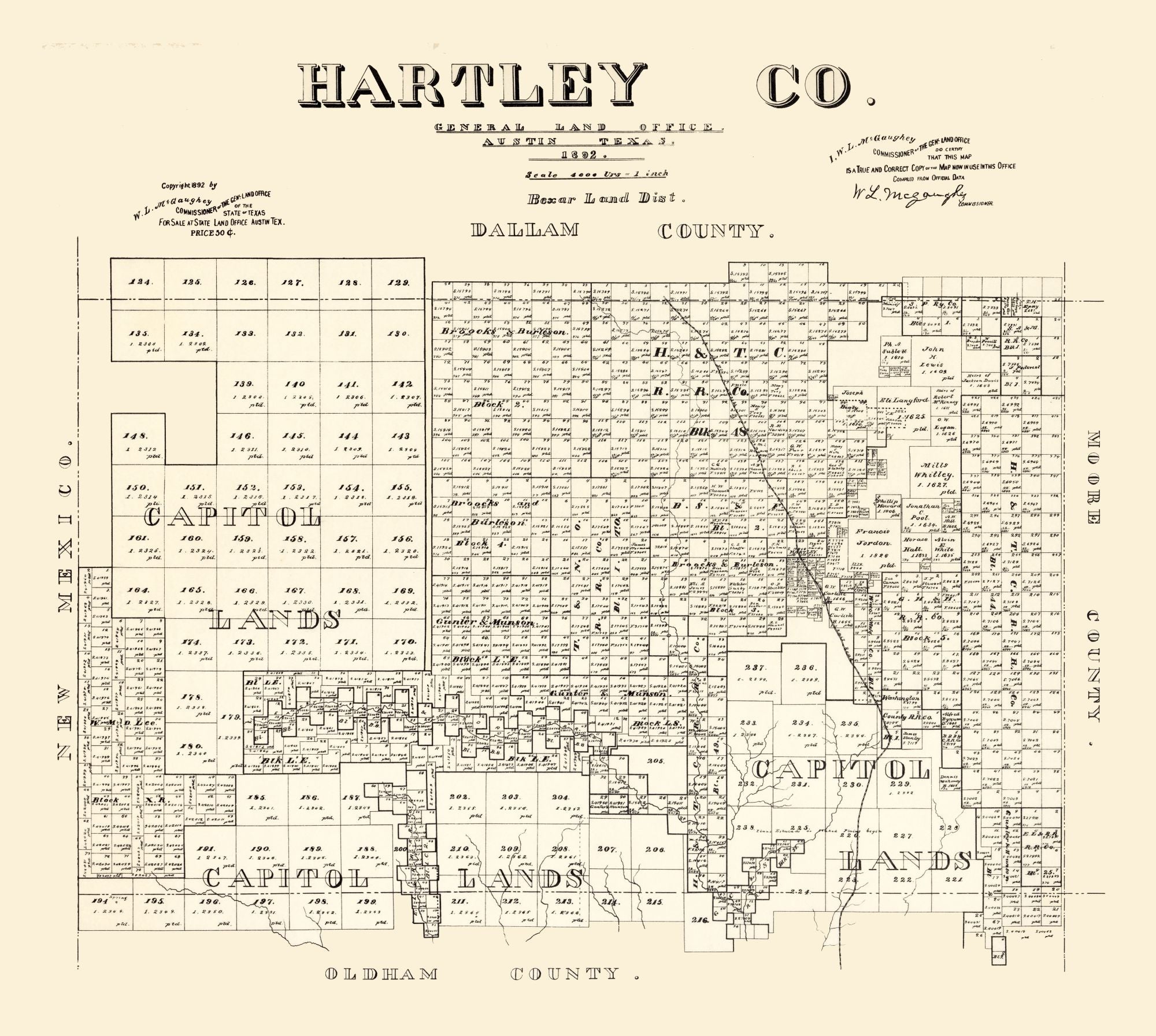 Historic County Map - Hartley County Texas - McGaughey 1882 - 25.65 x ...