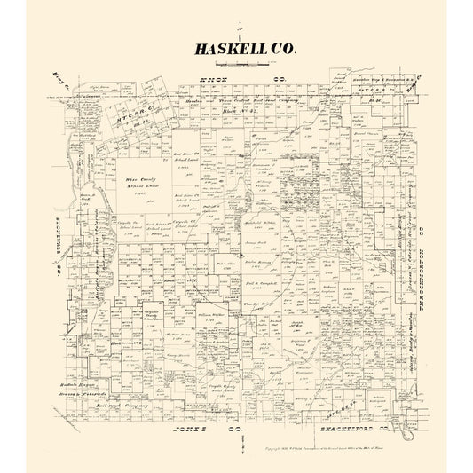 Historic County Map - Haskell County Texas - Walsh 1879 - 23 x 25.86 - Vintage Wall Art