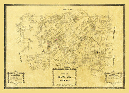 Historic County Map - Hays County Texas - Arlitt 1861 - 31.82 x 23 - Vintage Wall Art