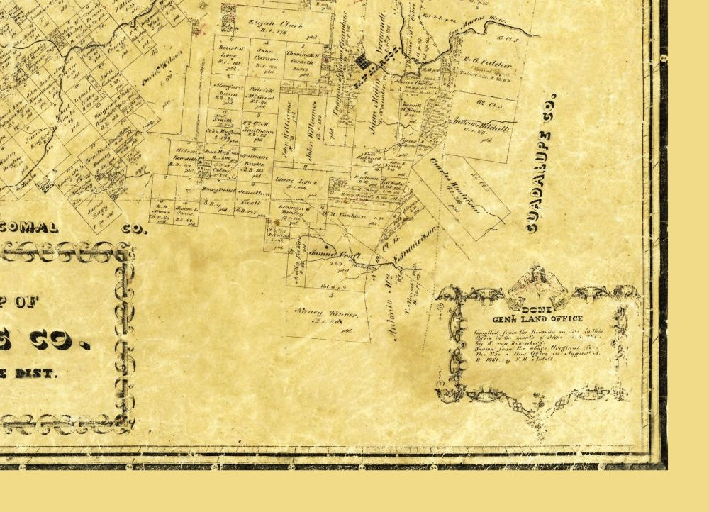 Historic County Map - Hays County Texas - Arlitt 1861 - 31.82 x 23 - Vintage Wall Art