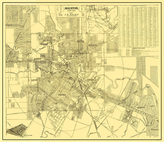 Historic City Map - Houston Texas Street Guide - Kelsen 1913 - 26.44 x 23 - Vintage Wall Art