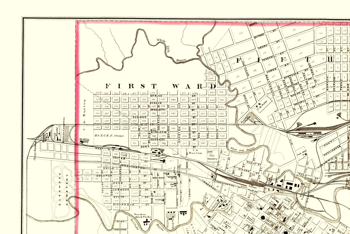 Historic City Map - Houston Texas - 1884 - 23 x 34.46 - Vintage Wall Art