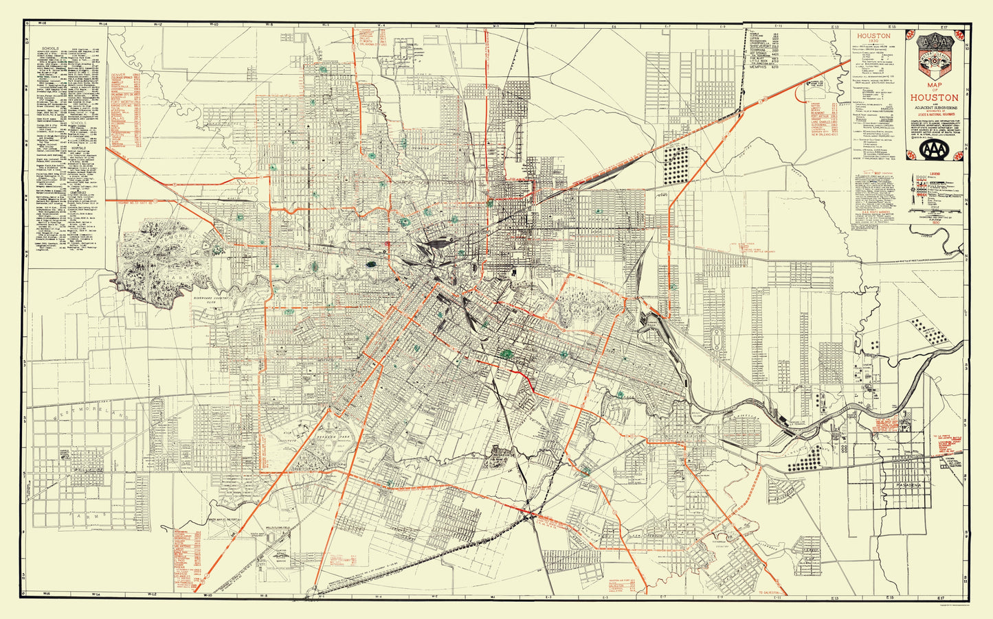 Historic City Map - Houston Texas - Jones 1930 - 23 x 36.86 - Vintage Wall Art