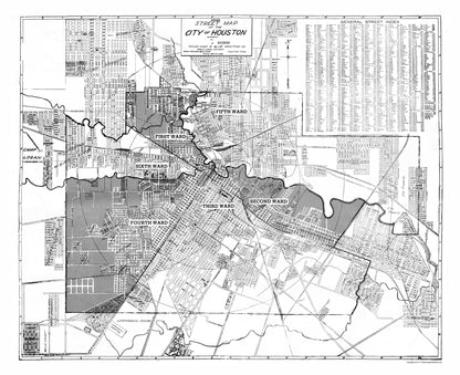 Historic City Map - Houston Texas - Blue 1920 - 23 x 28.21 - Vintage Wall Art