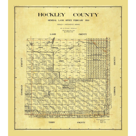 Historic County Map - Hockley County Texas - Pritchett 1914 - 23 x 26.10 - Vintage Wall Art
