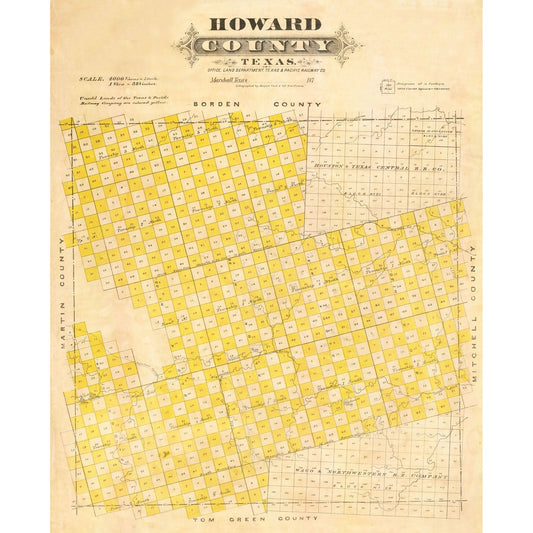 Historic County Map - Howard County Texas - Marshall 1870 - 23 x 28.34 - Vintage Wall Art