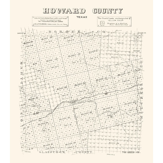 Historic County Map - Howard County Texas - Stakemann 1890 - 23 x 26.19 - Vintage Wall Art