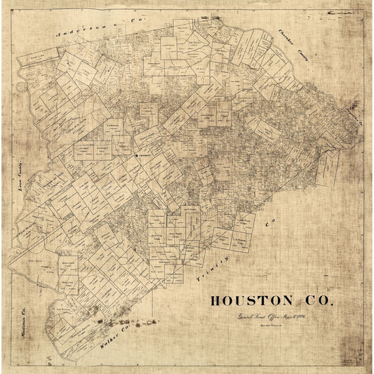 Historic County Map- Houston County Texas - General Land Office 1896 - Vintage Wall Art