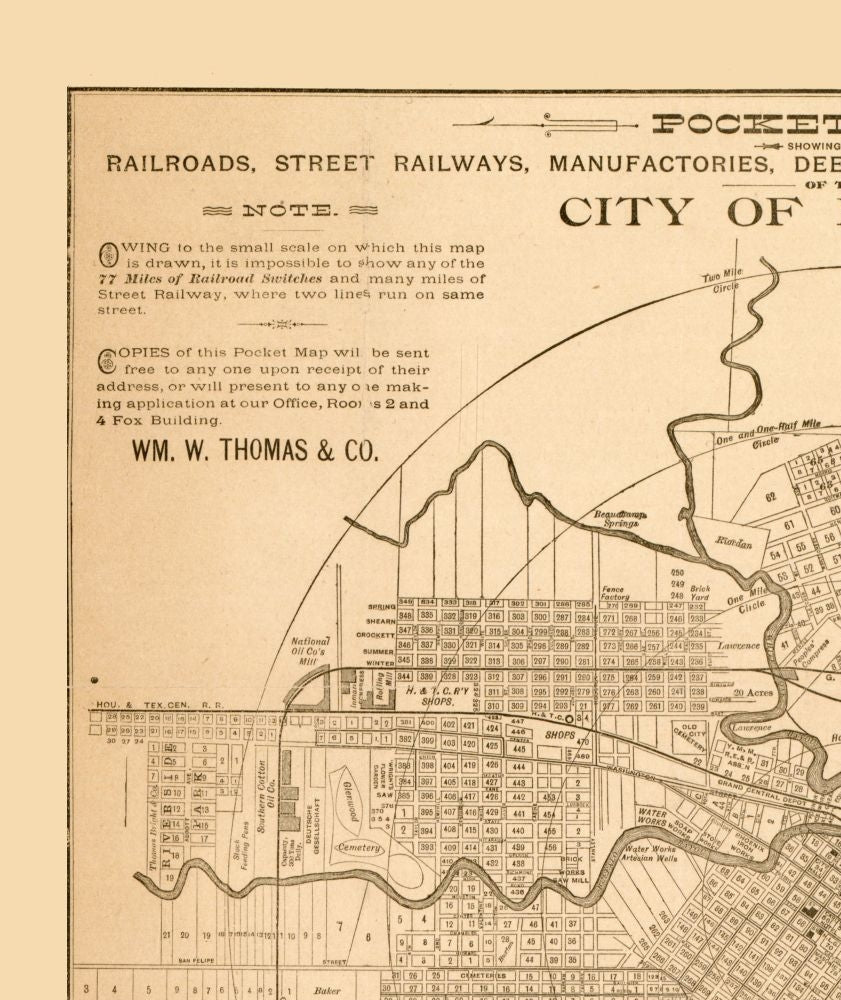 Historic City Map - Houston Texas - Thomas 1890 - 23 x 27.35 - Vintage Wall Art