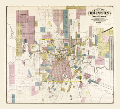 Historic City Map - Houston Texas - Whitty 1895 - 25.22 x 23 - Vintage Wall Art