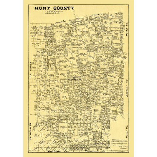 Historic County Map - Hunt County Texas - Walsh 1879 - 23 x 32.65 - Vintage Wall Art