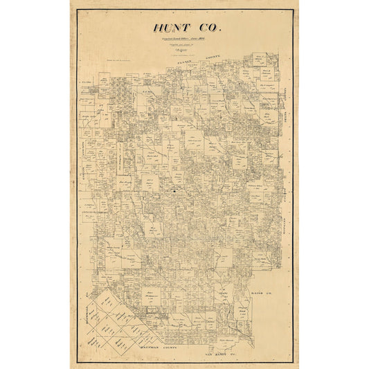 Historic County Map - Hunt County Texas - Pressler 1894 - Vintage Wall Art