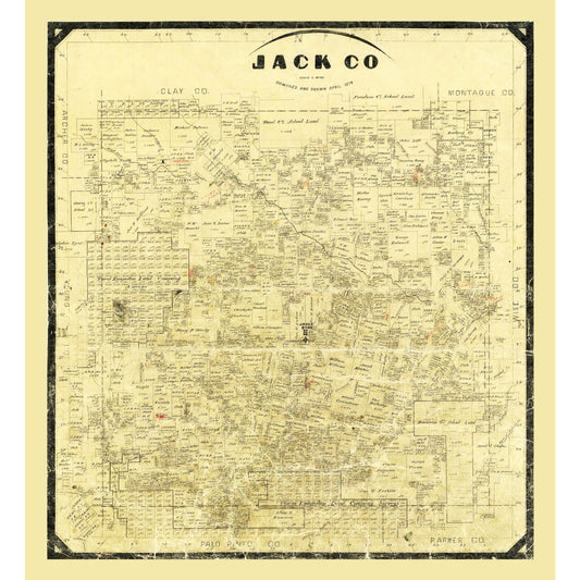 Historic County Map - Jack County Texas - Wise 1878 - 23 x 25.15 - Vintage Wall Art