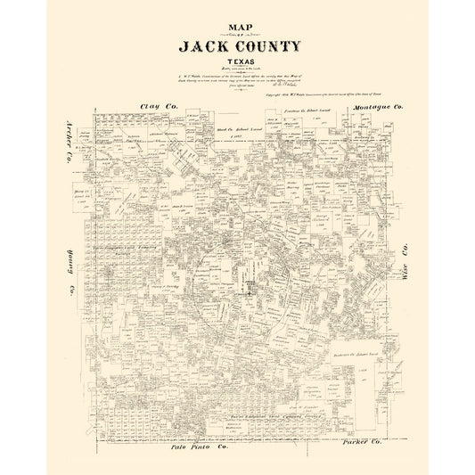 Historic County Map - Jack County Texas - Walsh 1879 - 23 x 28.59 - Vintage Wall Art