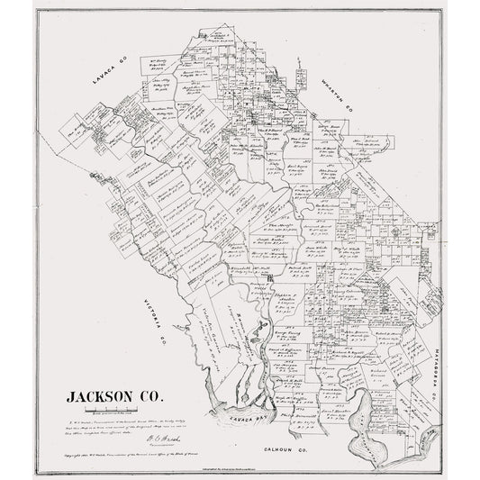 Historic County Map - Jackson County Texas - Walsh 1880 - 23 x 26.58 - Vintage Wall Art
